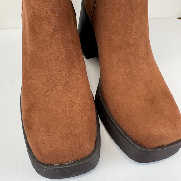 Sun + Stone Tiannaa Platform Booties 10M Brown Faux Suede Block Heel - Picture 5 of 9